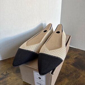 Rothy’s Women’s The Point Flat Pointed Toe Size 12 Cream Herringbone NEW